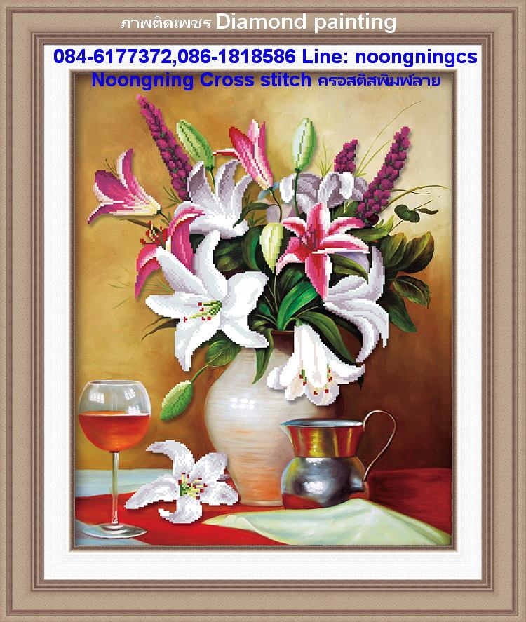 ดอกไม้ ครอสติสคริสตัล Diamond painting โมเสก ภาพติดเพชร งานฝีมือ DIY
