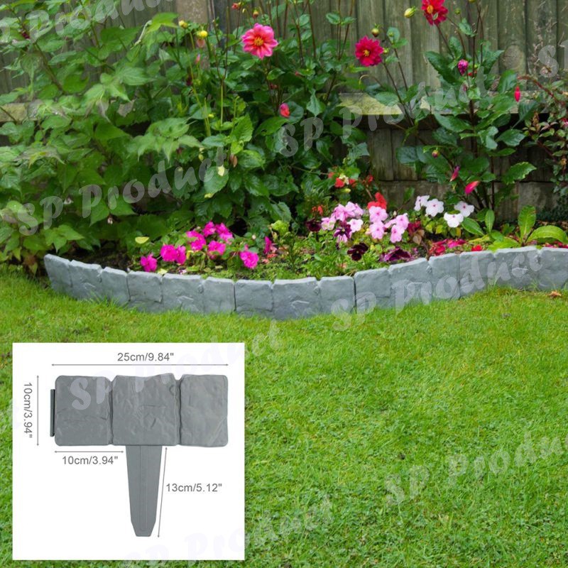 2.5 เมตร (10 ชิ้น) รั้วพลาสติกแต่งสวน PP ลายอิฐบล็อก กั้นขอบ Plastic Fence