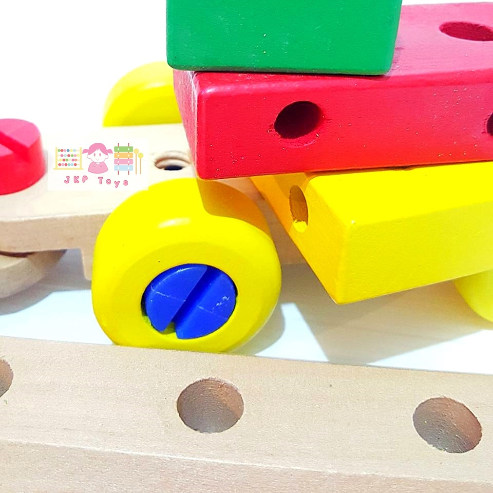 ของเล่นไม้ รถไฟไม้ขันน็อต รถไฟช่าง เซ็ตประกอบรถไฟขันน็อต