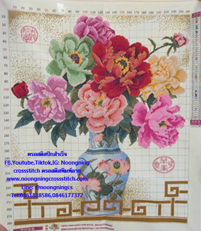 แจกันดอกไม้ สวยงาม ครอสติสปักสำเร็จ62x76cm ไม่รวมกรอบ งานฝีมือ DIY