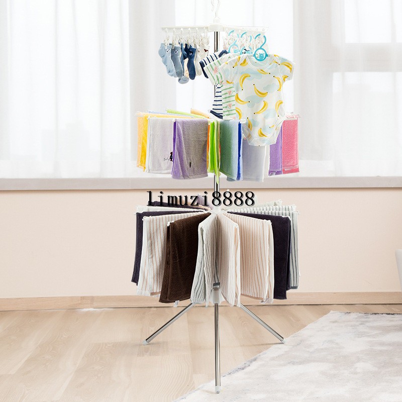 สแตนเลสแร็คทารกแห้งชั้นวางผ้าอ้อมเด็กบ้านชั้นพับในร่มหลายคลิปราวตากผ้าระเบียง