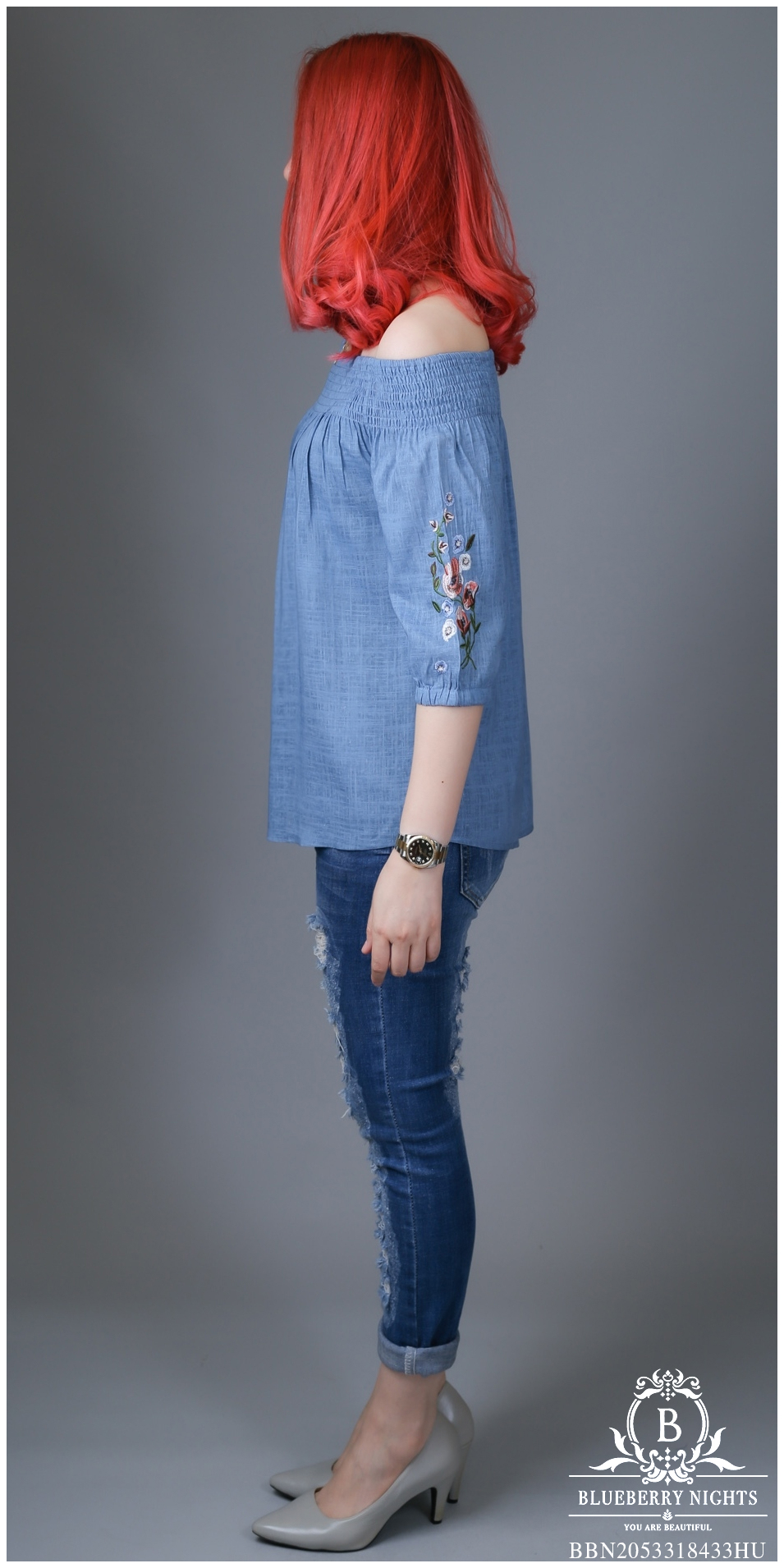 SaLe++#Blueberry Nights B3436**พรีเมี่ยมเสื้อทีเชิ้ต 2-สไตล์ คอตต้อนเบลนด์สีพื้นปักลายคลาสสิค คอลเลคชั่นสุดหรู สไตล์บลูเบอร์รี่ไนท์ ผ้าคอตต้อนผสมลินินเกรดพรีเมี่ยม ผ้าเนื้อดีมากสัมผัสนุ่มเบาใส่สบายค่ะ แพทเทิร์นเสื้อทีเชิ้ตคอยางยืดอิลาสติก ใส่ได้2สไตล์ แบบ