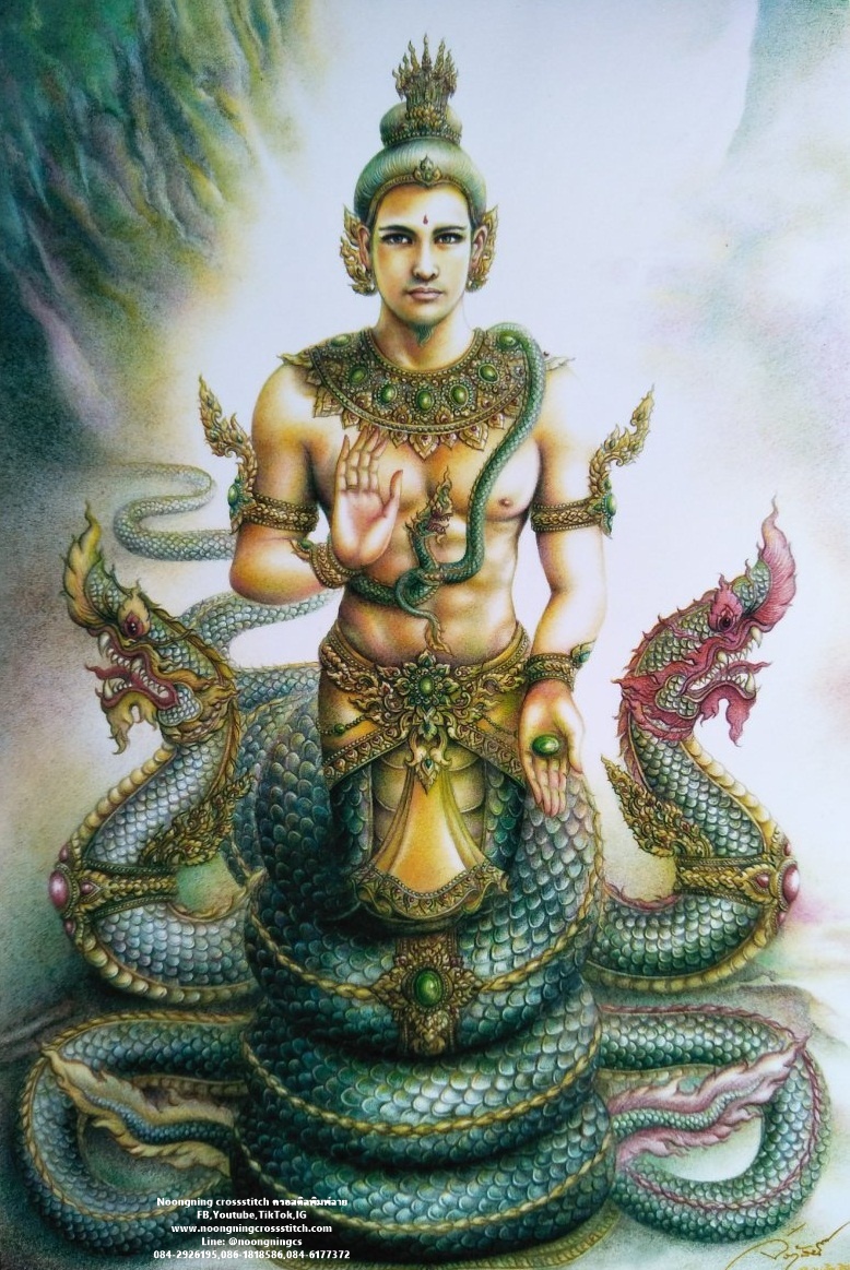 พญานาคราช เจ้าแห่งโลกบาดาล เสริมโชคลาภ และความอุดมสมบูรณ์ ชุดปักครอสติส พิมพ์ลาย งานฝีมือทำที่บ้าน DIY
