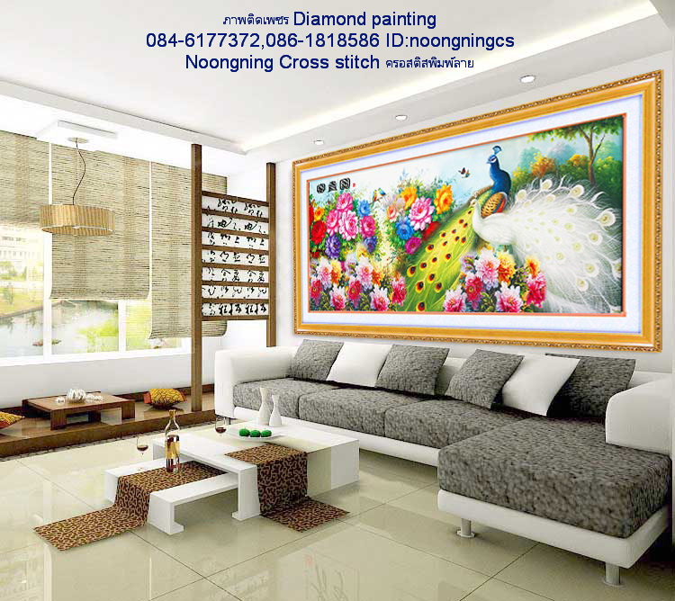 ครอบครัวหงส์เล่นน้ำ ภาพติดเพชร Diamond paintingครอสติสคริสตัล Diamond painting โมเสก ภาพติดเพชร งานฝีมือ DIY