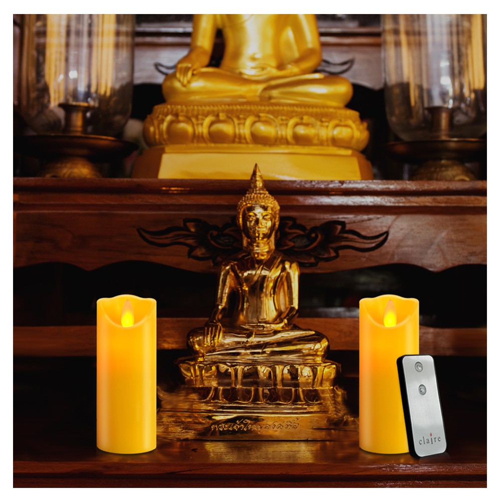 ธูปไฟฟ้า เทียนไฟฟ้า ธูปเทียนไฟฟ้า LED เทียนมินิ LED เซตคู่ CLAIRE ขนาด 4นิ้ว สีเหลือง
