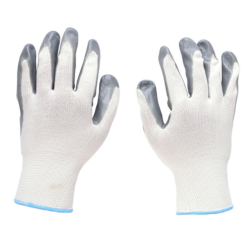 ถุงมือผ้าโพลีเอสเตอร์เคลือบไนทรีล 13G 9" WH/GY - EMBRACE GIANT KINGKONG 8104 9 INCH ขาว/เทา Personal Protective Equipmen