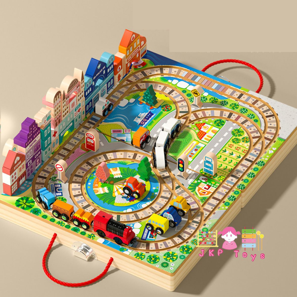 😊⭐เซ็ตรางรถไฟไม้กล่องไม้ สะดวกพกพา