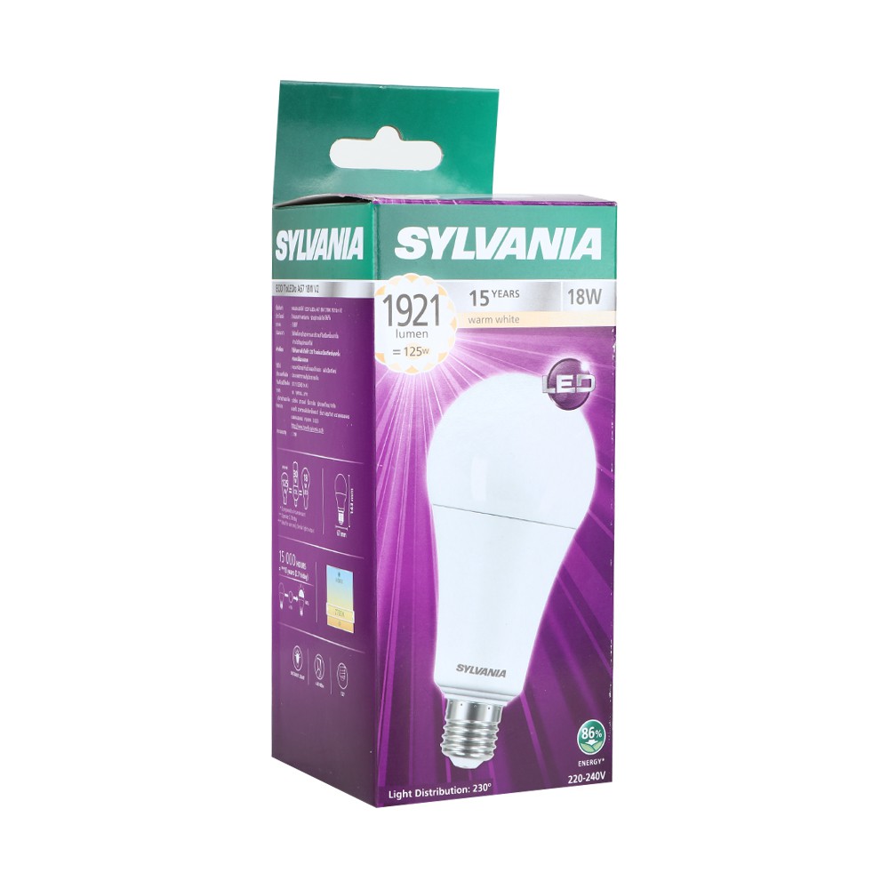 หลอดLED ECO TOLEDO SYLVANIA A60 E27 18W สีเหลืองขาว หลอดไฟภายในบ้านเอนกประสงค์