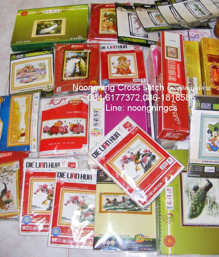 นกกระเรียน เรือใบ ชุดปักครอสติส พิมพ์ลาย ครอสติสจีน งานฝีมือทำที่บ้าน DIY