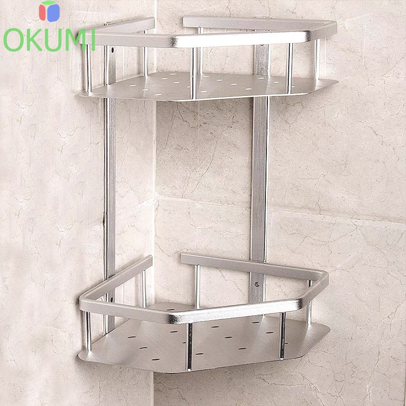 OKUMI_ ชั้นวางของในห้องน้ำ ชั้นเข้ามุม ชั้นวางของ สแตนเลส304 อลูมิเนียมชั้นวางของห้องน้ำ