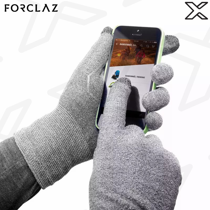 FORCLAZ ถุงมือชั้นในใช้กับหน้าจอสัมผัสใส่ได้ทั้งชายและหญิงสำหรับการเทรคกิ้งบนภูเขารุ่น TREK 500 (สีเทา)