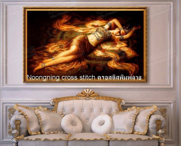 ผู้หญิงนอน ชุดปักครอสติช พิมพ์ลาย ครอสติสจีน งานฝีมือ DIY