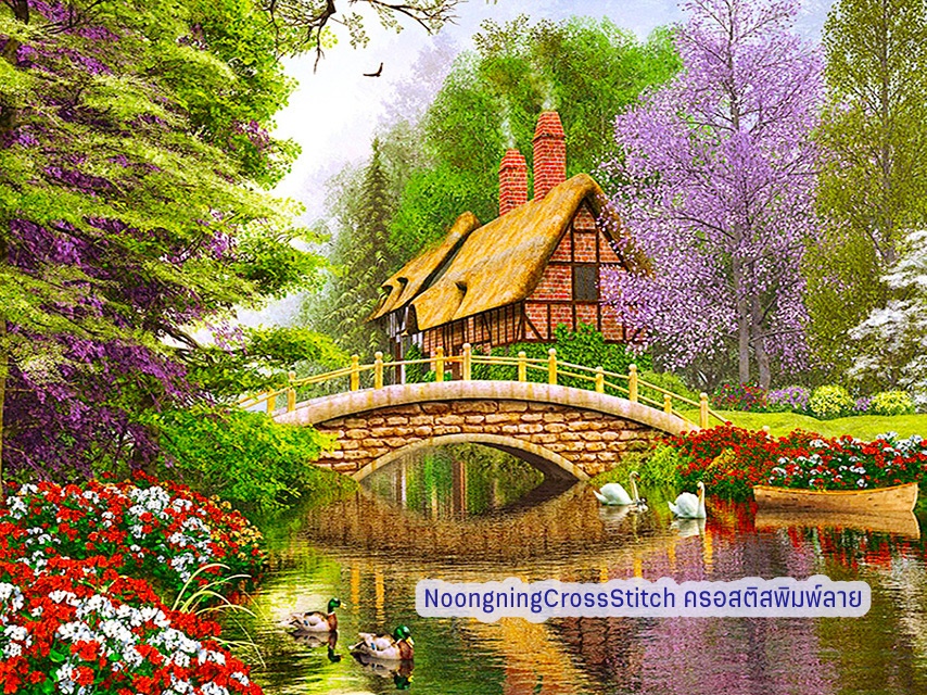 สะพานแม่น้ำสวยงาม ครอสติสคริสตัล Diamond painting โมเสก ภาพติดเพชร งานฝีมือทำที่บ้าน DIY