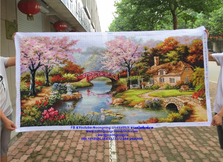 ฝูงนกกระเรียน ต้นสน มงคล3D ชุดปักครอสติส พิมพ์ลาย ครอสติสจีน งานฝีมือทำที่บ้าน DIY