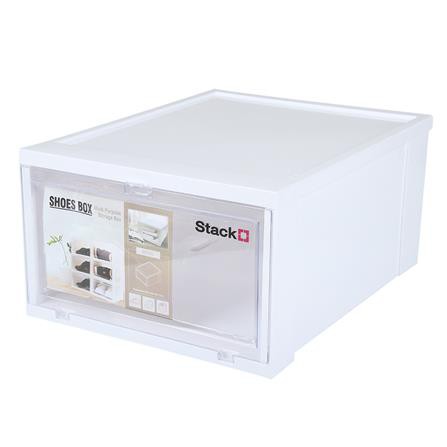 กล่องรองเท้าฝาหน้า 28x35x17 ซม. STACKO สีขาว ทนทานต่อการใช้งาน