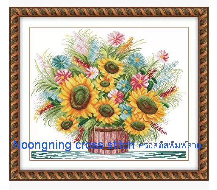 ดอกไม้ ชุดปักครอสติส พิมพ์ลาย ครอสติสจีน งานฝีมือทำที่บ้าน DIY