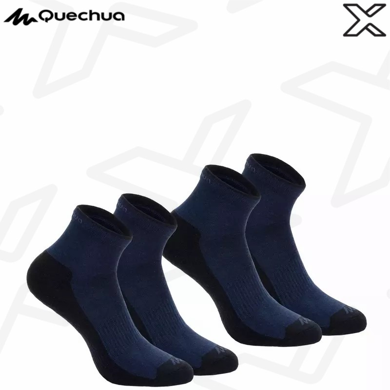 QUECHUA ถุงเท้ายาวปานกลางสำหรับใส่เดินในเส้นทางธรรมชาติรุ่น NH100 แพ็ค 2 คู่ (สีกรมท่า)