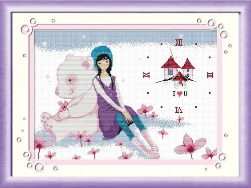 Girl&bear ชุดปักครอสติช พิมพ์ลาย ครอสติสจีน งานฝีมือ DIY