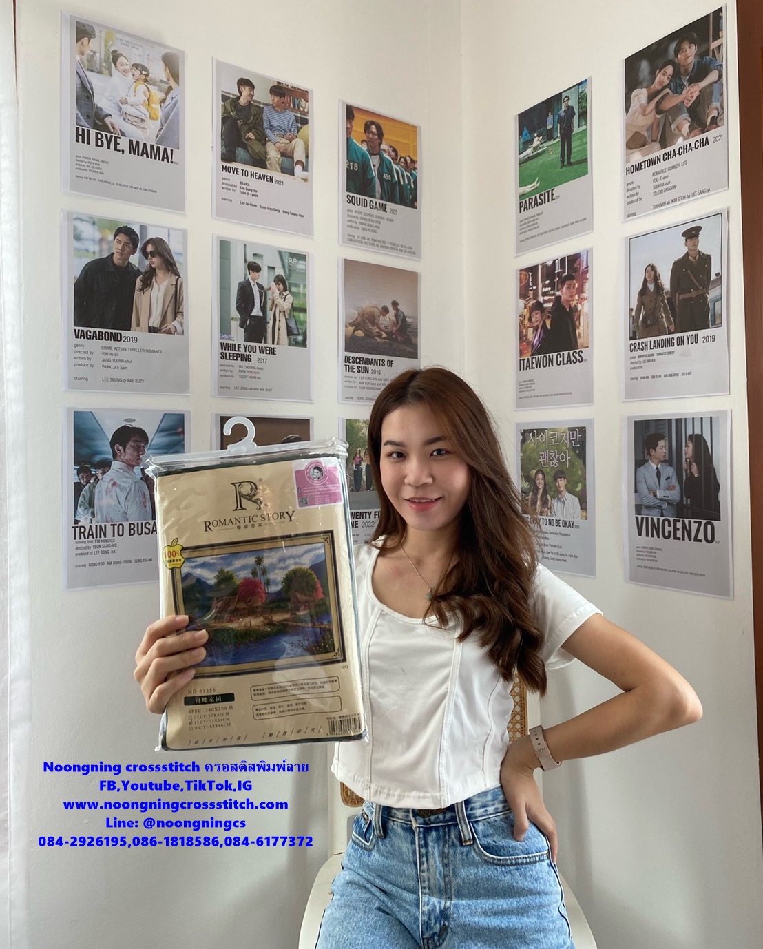 ปลาคราฟ ดอกบัว มงคล ชุดปักครอสติช พิมพ์ลาย ครอสติสจีน งานฝีมือ DIY