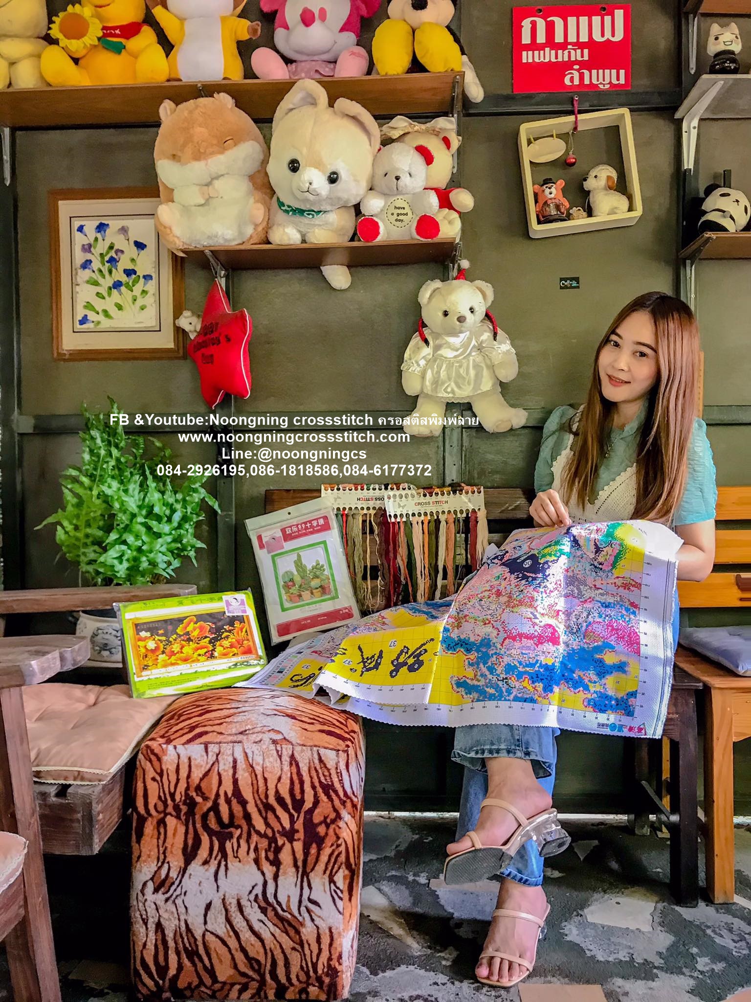 ผู้หญิง 3 รูป ชุดปักครอสติช พิมพ์ลาย ครอสติสจีน งานฝีมือ DIY