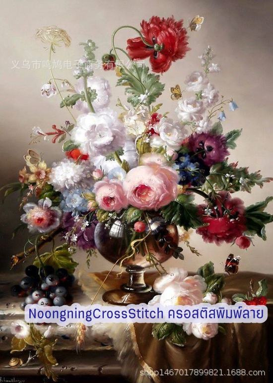 แจกันดอกไม้ผลไม้ ครอสติสคริสตัล Diamond painting โมเสก ภาพติดเพชร งานฝีมือทำที่บ้าน DIY