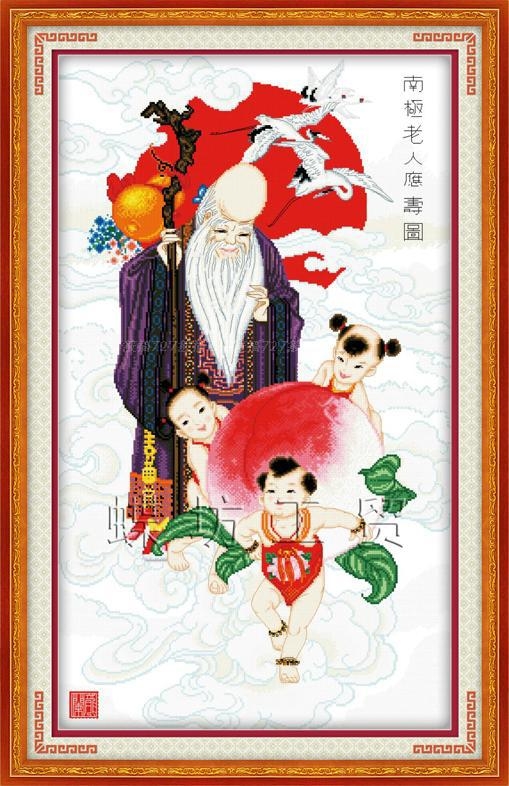 เทพซิ่ว เทพแห่งการอายุยืน ชุดปักครอสติส พิมพ์ลาย ครอสติสจีน งานฝีมือทำที่บ้าน DIY