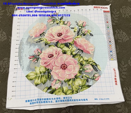 ดอกโบตั๋นบาน ครอสติสปักสำเร็จ70x70cm ไม่รวมกรอบ งานฝีมือ DIY