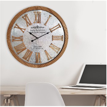 KH นาฬิกาไม้แขวนผนัง 24 นิ้ว ขนาด 60 x 4.5 x 60 ซม. สีน้ำตาล - เงิน Arcadia KASSA HOME รุ่น B0161