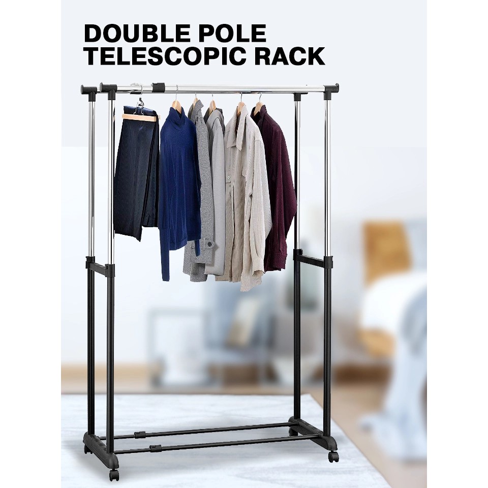 !!สินค้าขายดี!! ราวตากผ้าอเนกประสงค์ Double Pole Telescopic Rack