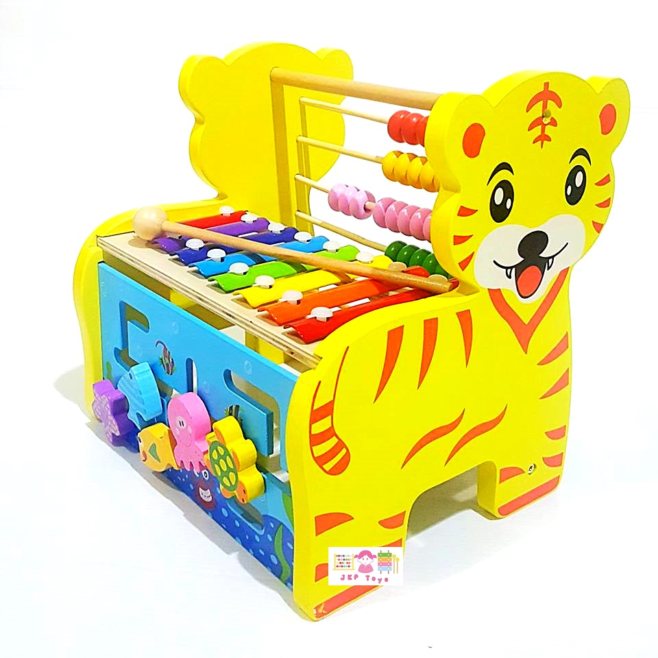 3 in 1 ของเล่นไม้ เสริมพัฒนาการเสือน้อยระนาด รางเลื่อน รางลูกคิด