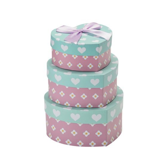 KASSA HOME กล่องของขวัญรูปหัวใจลายหัวใจ รุ่น RL-09 (ชุด 3 ชิ้น) สีฟ้า-ชมพู ใช้สำหรับใส่ของขวัญหรือมอบให้กับคนพิเศษ