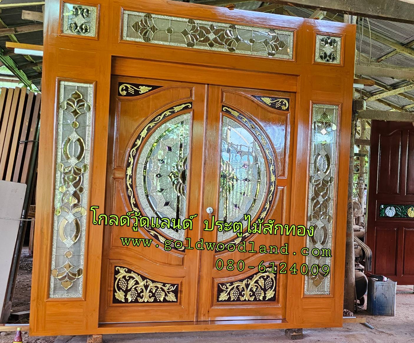 ประตูไม้สักบานเลื่อน GS- 222 ชุดสำเร็จ