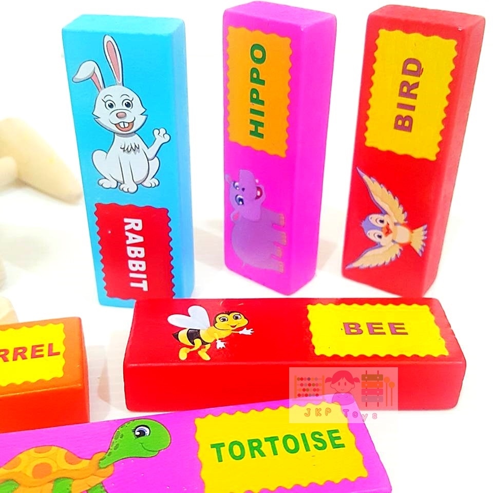 บล็อกไม้ตึกถล่มลายสัตว์พร้อมคำศัพท์ 54 ชิ้น