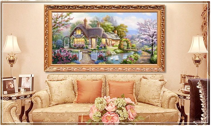 บ้านสวน ริมธาร ชุดปักครอสติส พิมพ์ลาย ครอสติสจีน งานฝีมือทำที่บ้าน DIY