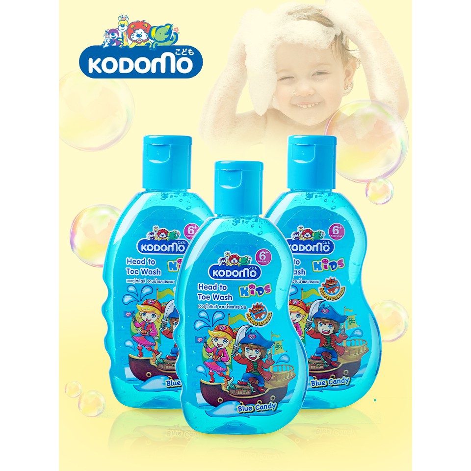 !!สินค้าขายดี!! KODOMO Head To Toe Wash แชมพูสบู่เหลวสำหรับเด็ก 200 มล. 3 ขวด/เซ็ต KODOMO Head-To-Toe Shampoo & Soap for Kids