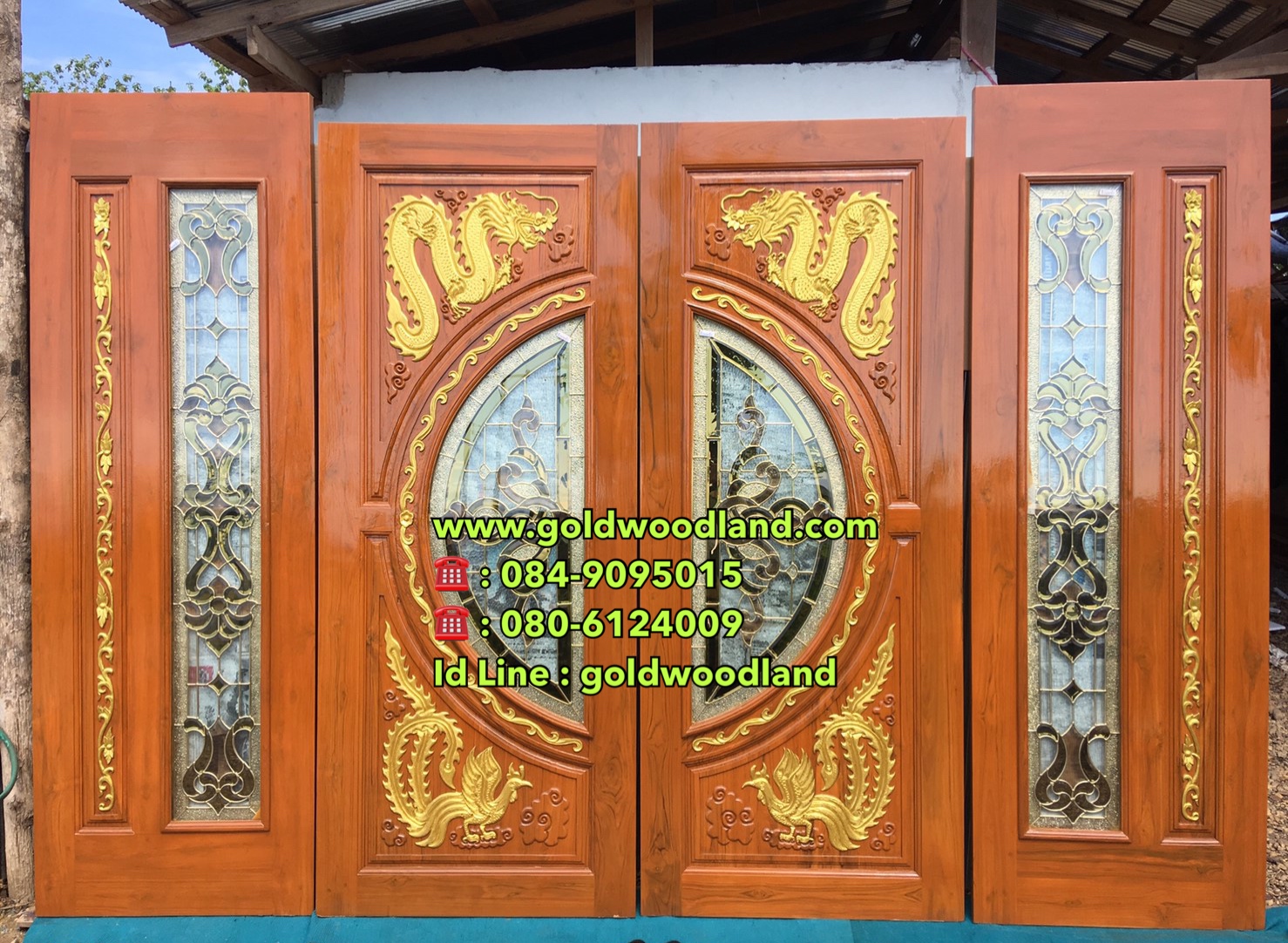 ประตูไม้สักกระจกนิรภัย GBBB - 215