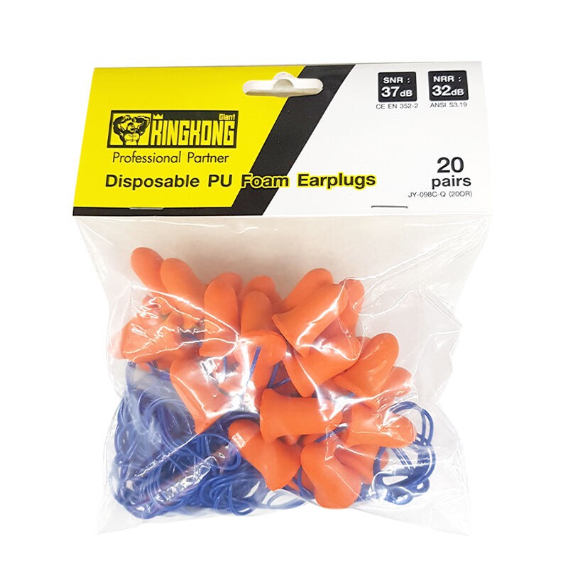 ที่อุดหู PU พร้อมสาย (ถุง 20 คู่) OR - NOILESS GIANT KINGKONG JY-098C-Q (20OR) 1.5*1.5*2.7 cm. ส้ม Personal Protective E