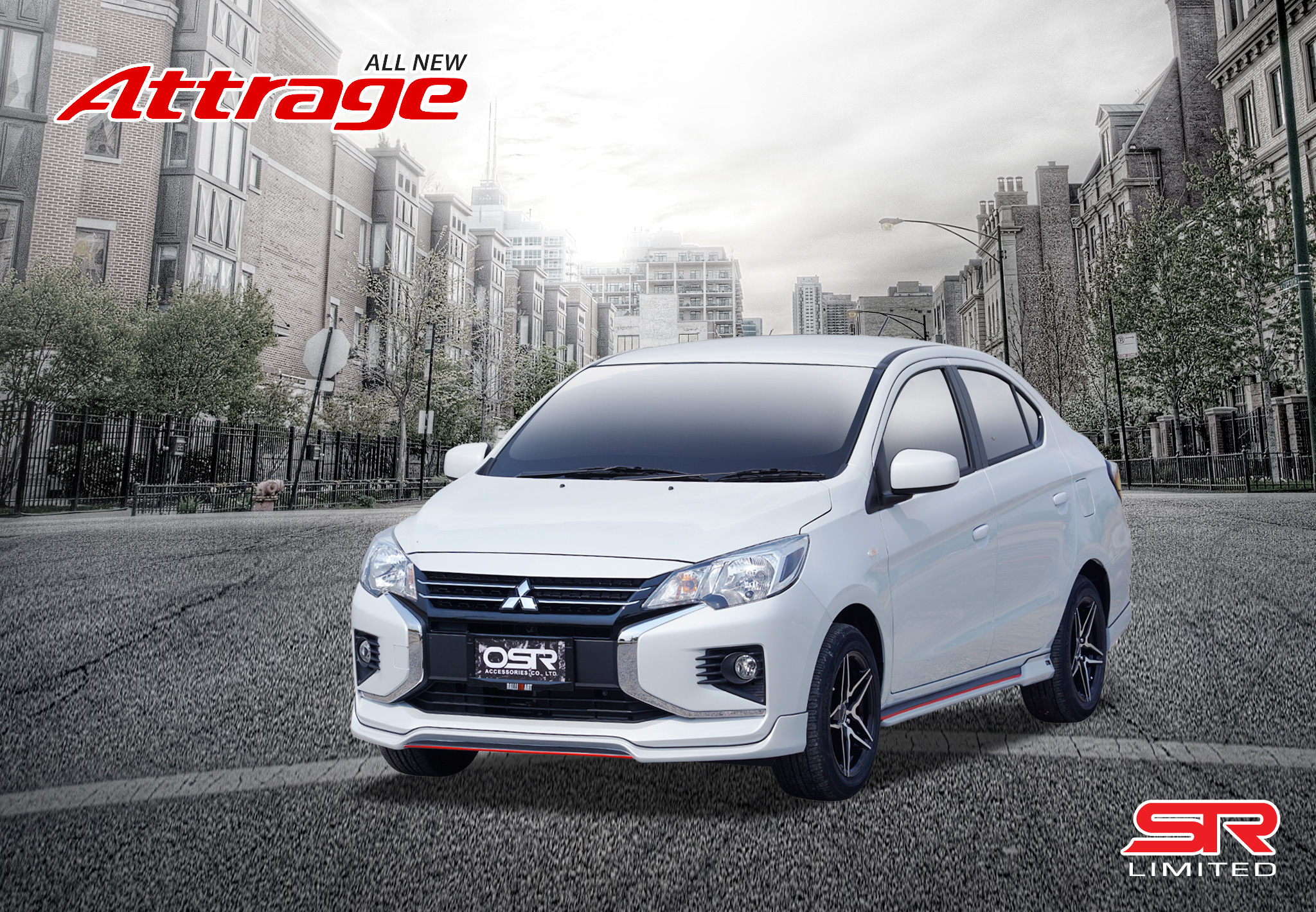 ชุดแต่งรถ สเกิร์ต-สปอยเลอร์ New Mitsubishi Attrage 2020 ทรง SR-Limited By OSR