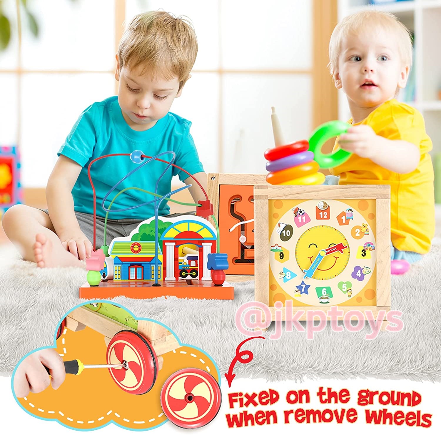 รถผลักเดินเเละกล่องกิจกรรมไม้5ด้าน (เหมือนงาน busy zoo เลยคะ ) เป็นผลักเดินไม้ได้ด้วย คุ้มสุดๆ