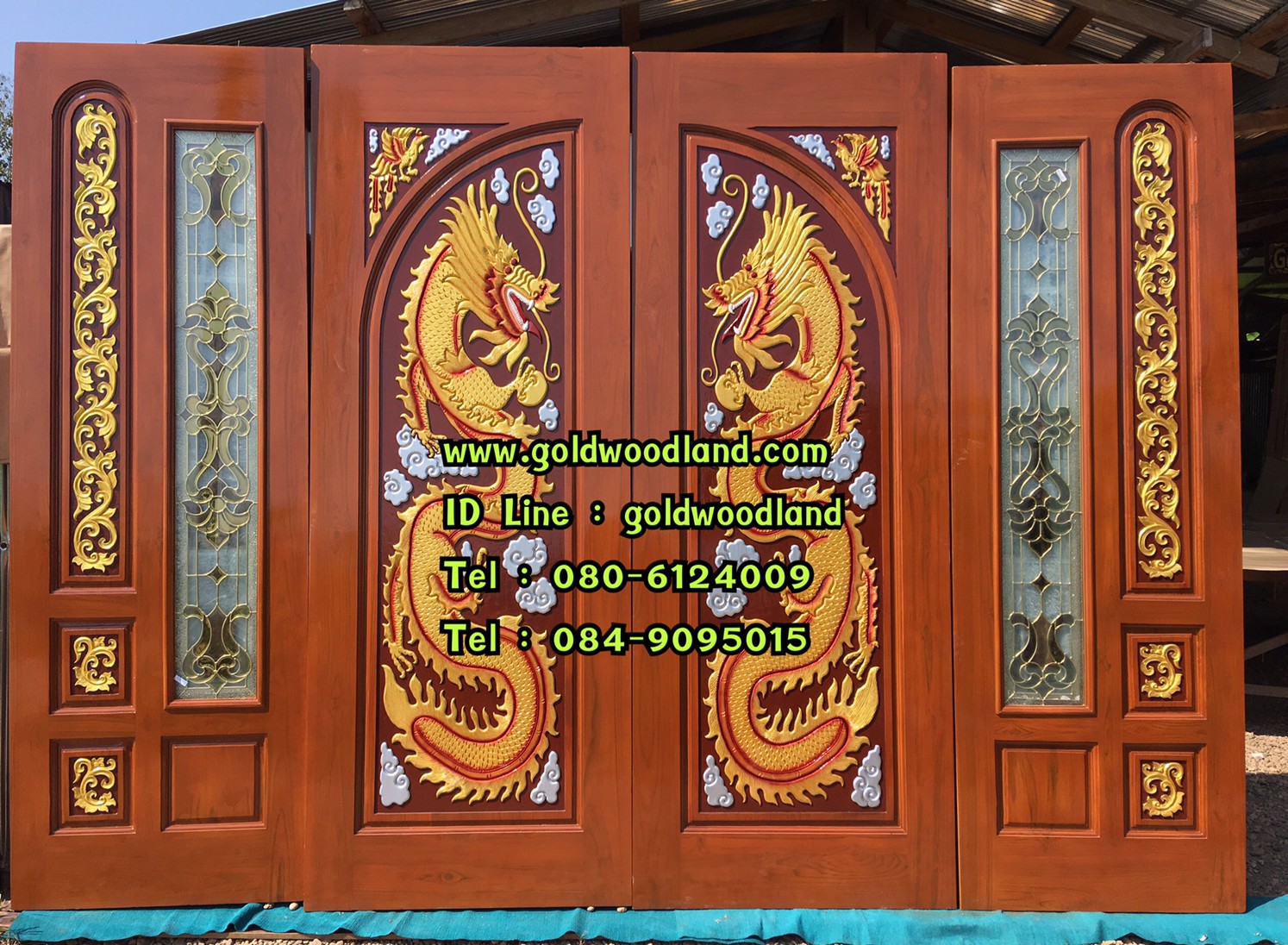 ประตูไม้สักกระจกนิรภัย GBBB - 182