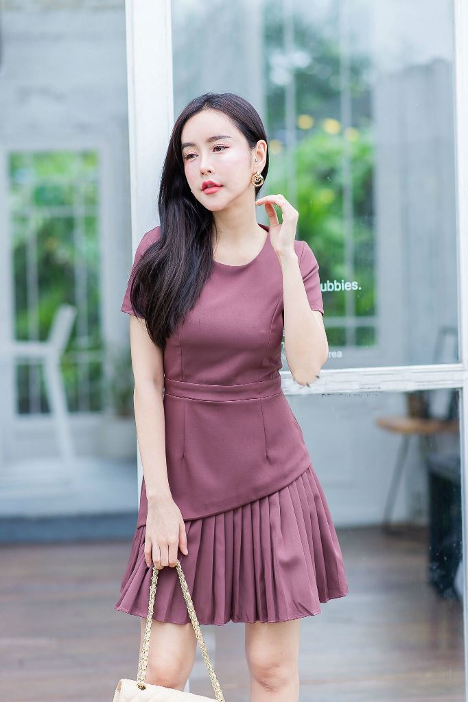 DS0081 เดรสแฟชั่น เดรสเกาหลี เดรสออกงาน ชุดออกงาน มินิเดรส เดรสสั้น ชุดทำงาน ชุดไปงานแต่ง เดรส (สีนู้ด)