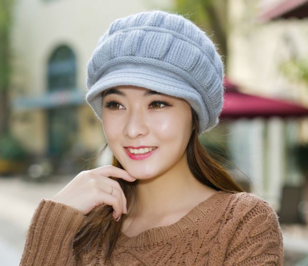 หมวกไหมพรมสีเทาทรงแก๊ปฟักทอง ใส่แล้วดูหัวทุยสวย ด้านในบุขนกันหนาวได้ถึงหิมะ(พร้อมส่ง)(FreeSize)