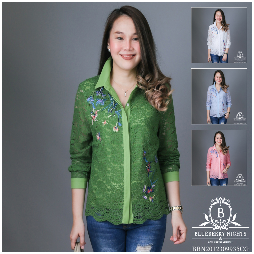 Sale+++B3629 เสื้อเชิ้ตลูกไม้อิตาลีปักลายดอกไม้ ผ้าลูกไม้อิตาลีเกรดพรีเมี่ยมเนื้อนุ่มเบาใส่สบายมากค่ะ แพทเทิร์นเสื้อเชิ้ตกระดุมหน้ายาวตลอด ดีเทลด้านหน้าปักดิ้นลายดอกไม้สวยหรูค่ะ มีซับในทั้งตัว ♡เหมาะสำหรับสาวๆรอบอก(36-44)♡ รุ่นใหม่ ขายดีมากๆ