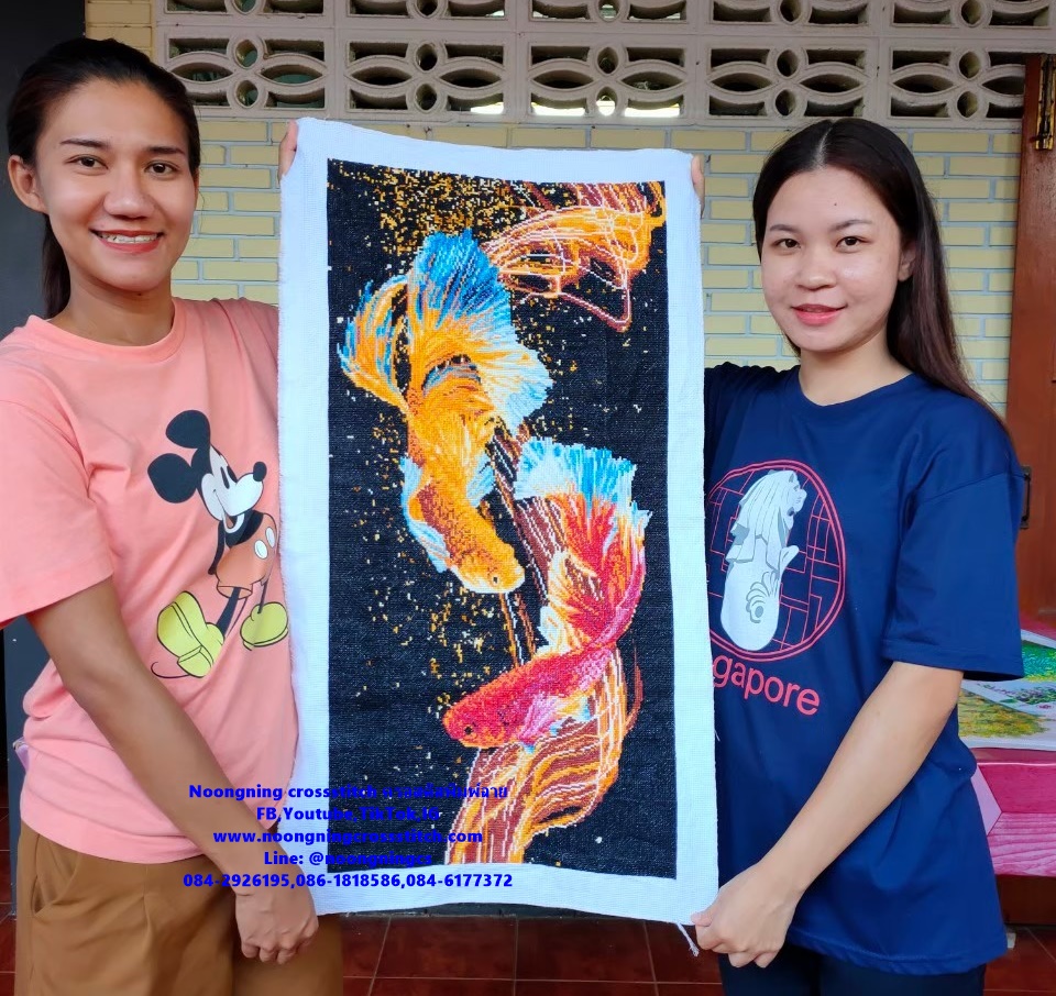 นกคู่ดอกเหมย ชุดปักครอสติช พิมพ์ลาย ครอสติสจีน งานฝีมือ DIY