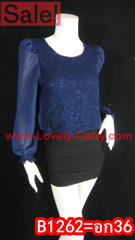 SaLe++ทองย้อย**-B1262--Lace top with Chiffon sleeves เสื้อลูกไม้สวยหรูคอกลมแขนชีฟอง TP 012- Lace top with Chiffon sleeves สำหรับสาวๆที่ชอบสีขาวคลาสสิคที่แมชต์ได้กับทุกสี หรือกำลังหาชุดโทนสีขาวสำหรับเทศกาลเข้าพรรษานี้ ลองดูกระโปรงคอตตอนบานทรงสวยจากทองย้อยร