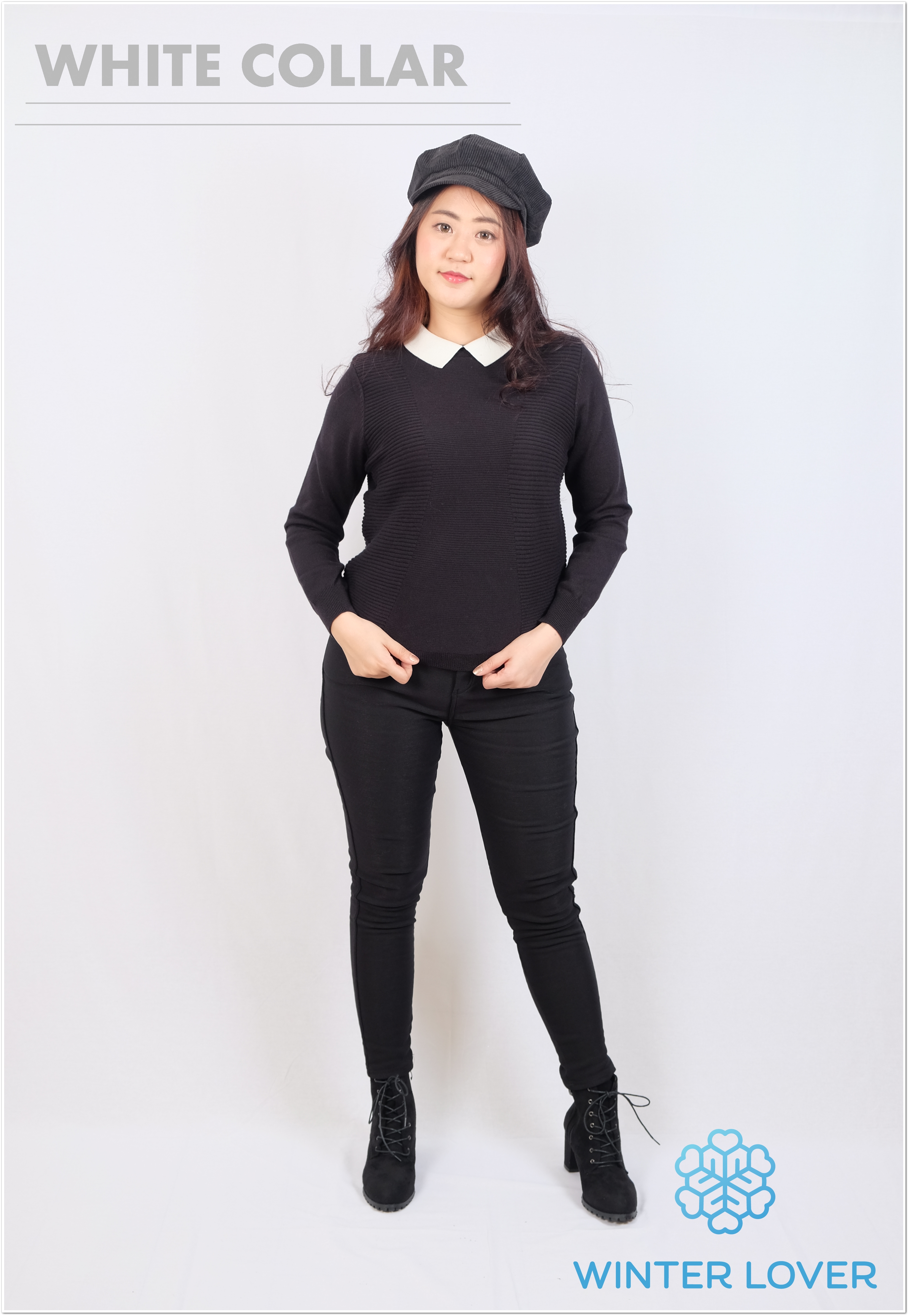 เสื้อกันหนาวสีดำไหมพรมอุ่นนุ่มพร้อมส่ง