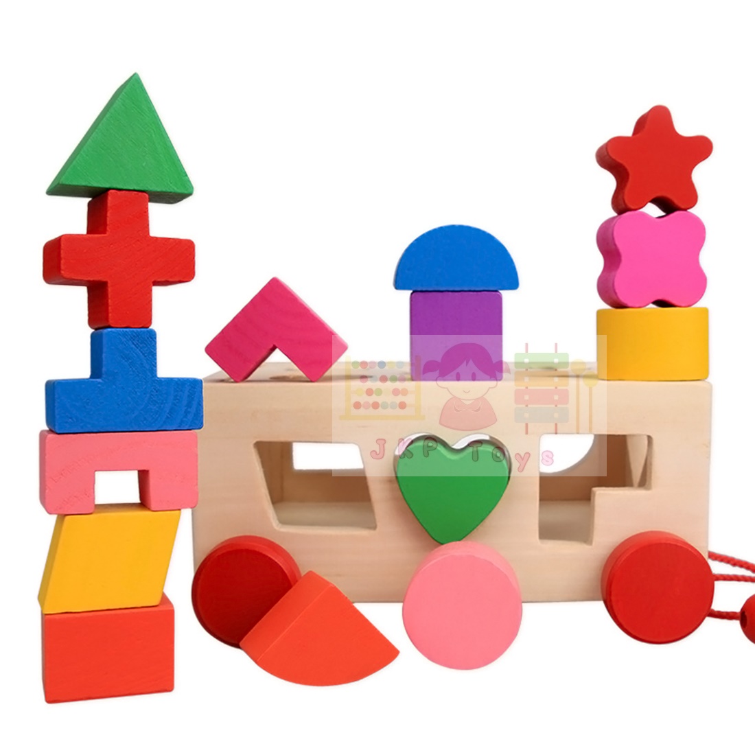 ของเล่นเสริมพัฒนาการ ของเล่นของเล่นไม้ชุดรถลาก กล่องบล็อกหยอดรูปทรง