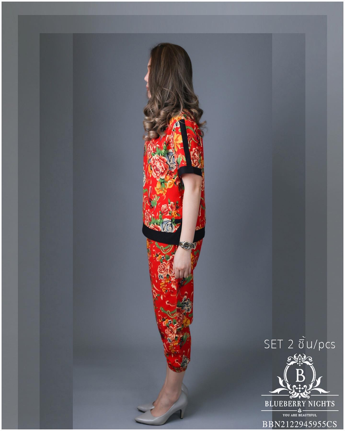 Sale++#Blueberry Nights 14126 NEW ต้อนรับเทศกาลตรุษจีน 🧧 ☆ SET : 2ชิ้น / 2PIECES ☆ ชุดเซ็ตผ้าฝ้ายธรรมชาติ เสื้อผ้าฝ้ายธรรมชาติเนื้อดีเกรดพรีเมี่ยม เนื้อผ้านุ่มใส่สบายมากๆๆ ดีเทลพิมพ์ลายสีสันสดใส แพทเทิร์นกางเกงสีพื้นขายาว เอวยางยืดอิ