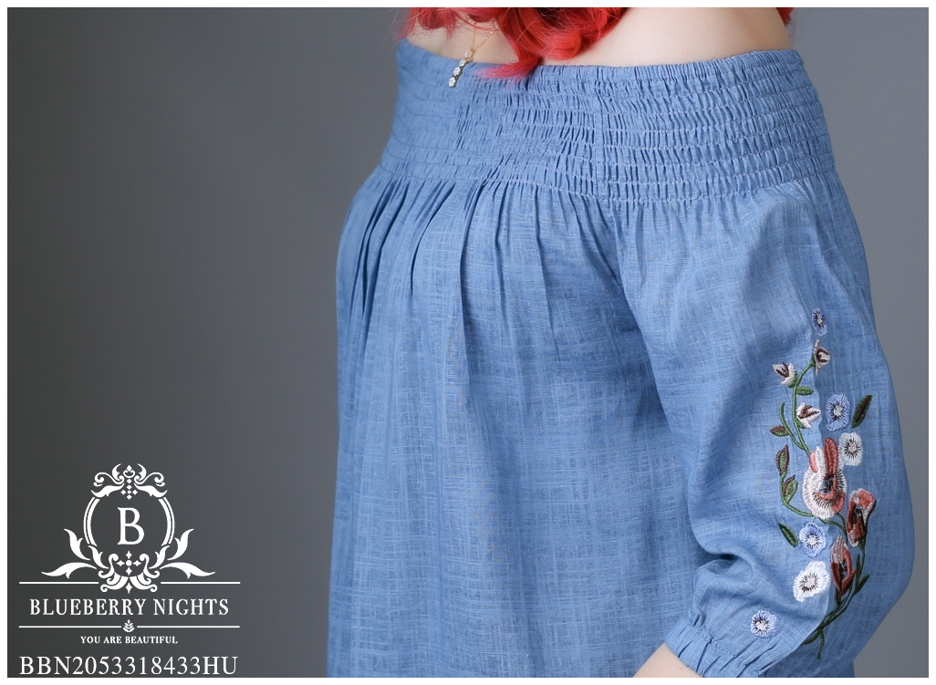 SaLe++#Blueberry Nights B3436**พรีเมี่ยมเสื้อทีเชิ้ต 2-สไตล์ คอตต้อนเบลนด์สีพื้นปักลายคลาสสิค คอลเลคชั่นสุดหรู สไตล์บลูเบอร์รี่ไนท์ ผ้าคอตต้อนผสมลินินเกรดพรีเมี่ยม ผ้าเนื้อดีมากสัมผัสนุ่มเบาใส่สบายค่ะ แพทเทิร์นเสื้อทีเชิ้ตคอยางยืดอิลาสติก ใส่ได้2สไตล์ แบบ