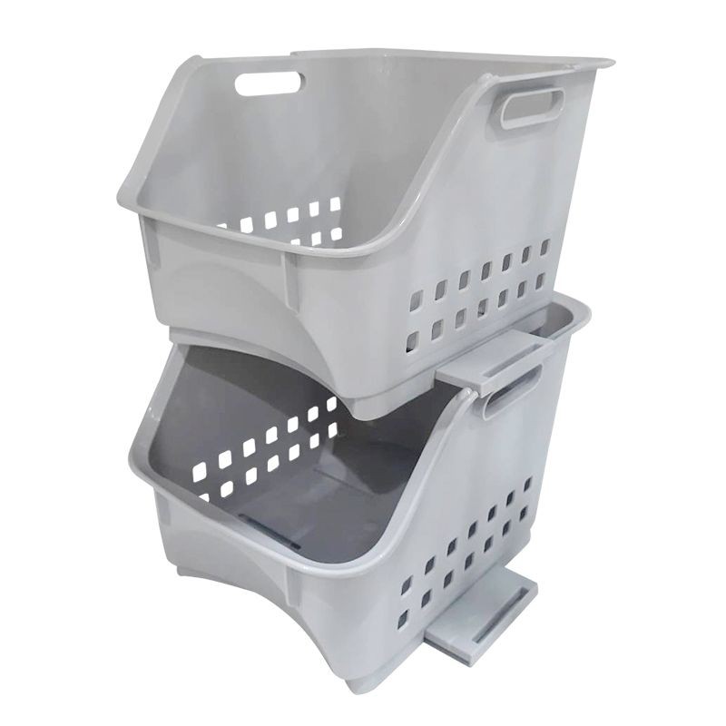 KASSA HOME กล่องอเนกประสงค์ซ้อนได้ (M) รุ่น RUDY TG54412A ขนาด 27 x 21.5 x 23 ซม. สีเทา